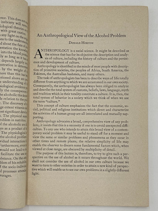 Abridged Lectures of the First (1943) Summer Course on Alcohol Studies at Yale University