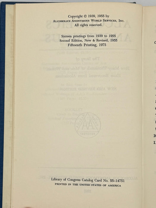 Alcoholics Anonymous Second Edition 15th Printing from 1973 - ODJ