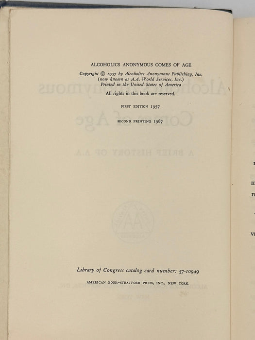 Alcoholics Anonymous Comes Of Age - Second Printing from 1967 - ODJ