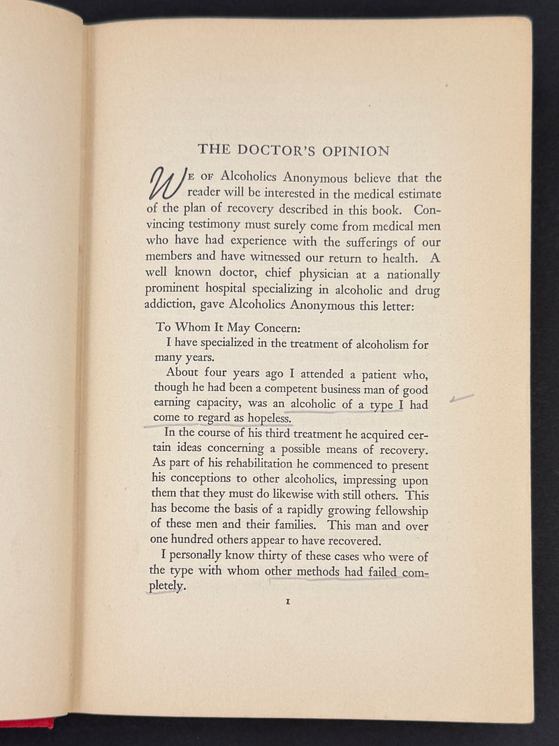 Alcoholics Anonymous Big Book — First Edition, First Printing — April 1939