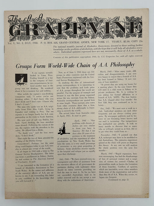 The A.A. GRAPEVINE from July 1948 Recovery Collectibles