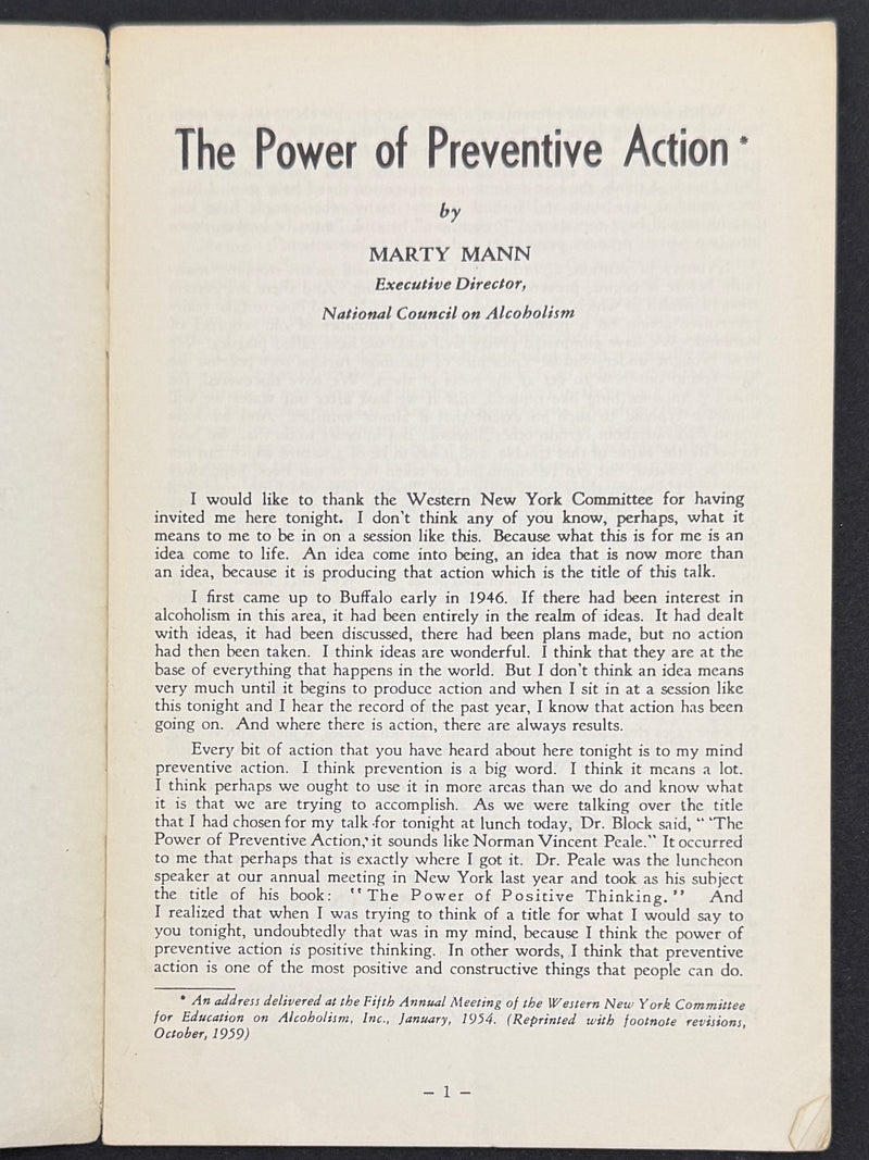 The Power of Preventive Action — Marty Mann | National Council on Alcoholism