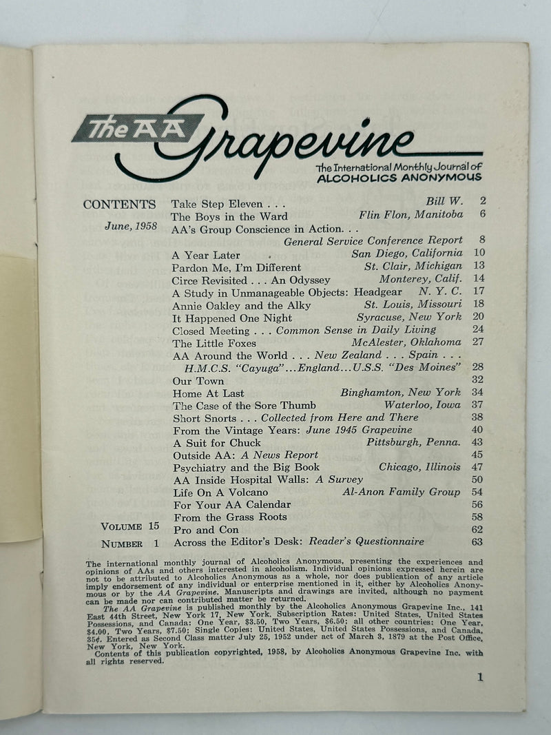 AA Grapevine from June 1958 - Take Step Eleven by Bill