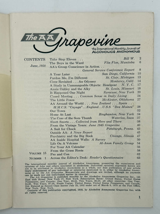 AA Grapevine from June 1958 - Take Step Eleven by Bill