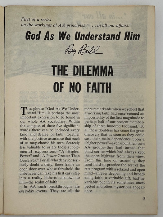 AA Grapevine from April 1961 - The Dilemma of No Faith by Bill