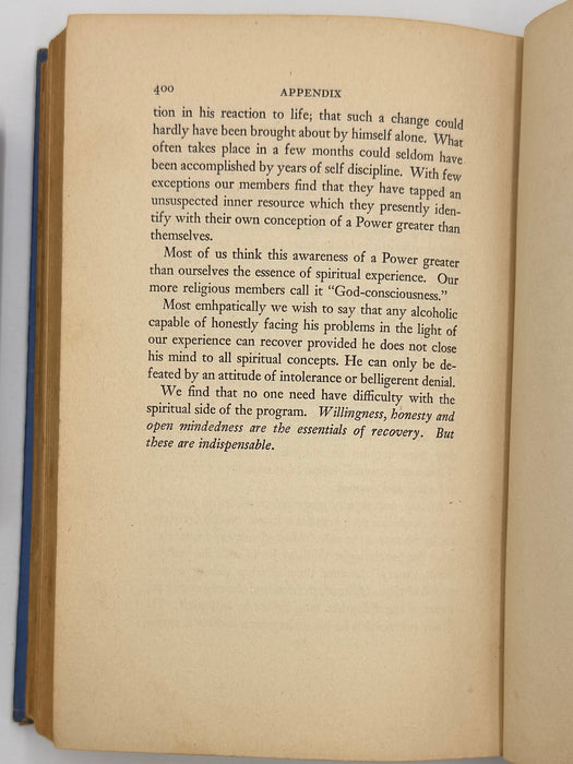 Alcoholics Anonymous First Edition Light Blue 3rd Printing from 1942 - RDJ