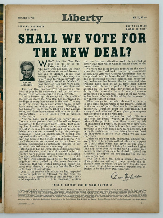 Liberty Magazine from November 1938 - Will the Movement Bring Peace to Europe