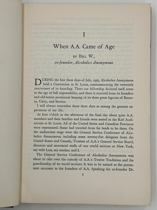 Signed by Bill Wilson - Alcoholics Anonymous Comes Of Age First Printing from 1957 Recovery Collectibles