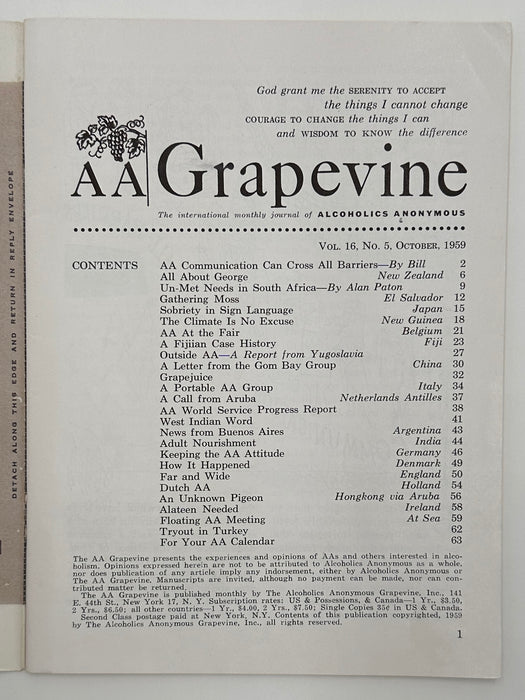 AA Grapevine from October 1959 - International Issue