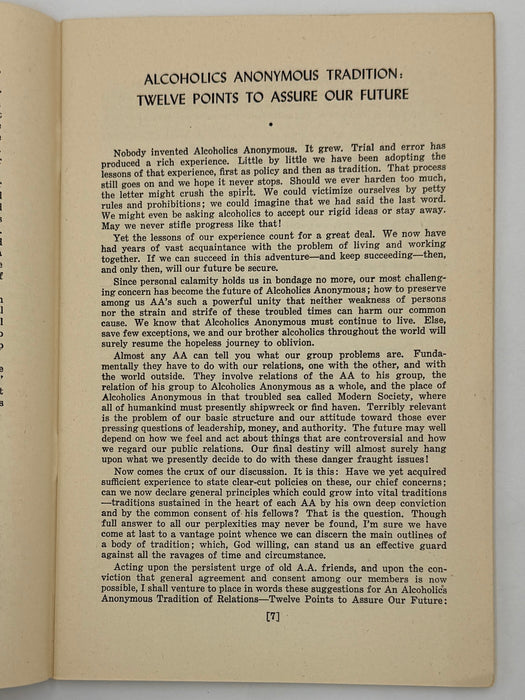 A.A. Tradition “Our experience has taught us…” - 1947 Early AA Traditions Pamphlet