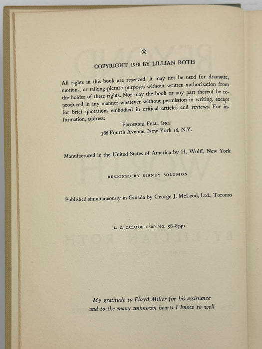 Beyond My Worth by Lillian Roth Recovery Collectibles