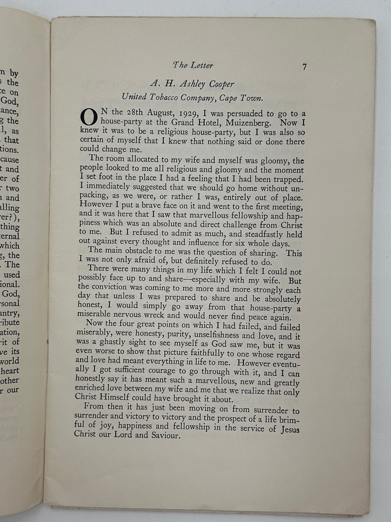 The Letter 7 (April 1930) — “The South African Adventure” | Early Oxford Group