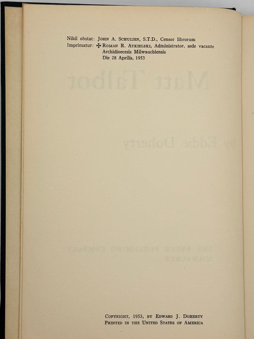 Matt Talbot by Eddie Doherty — First Printing from 1953 - ODJ