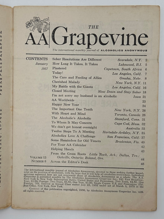 AA Grapevine from January 1957 - Happy New Year