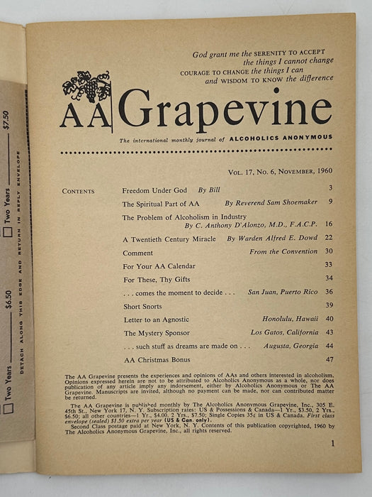 AA Grapevine from November 1960 - Convention Issue