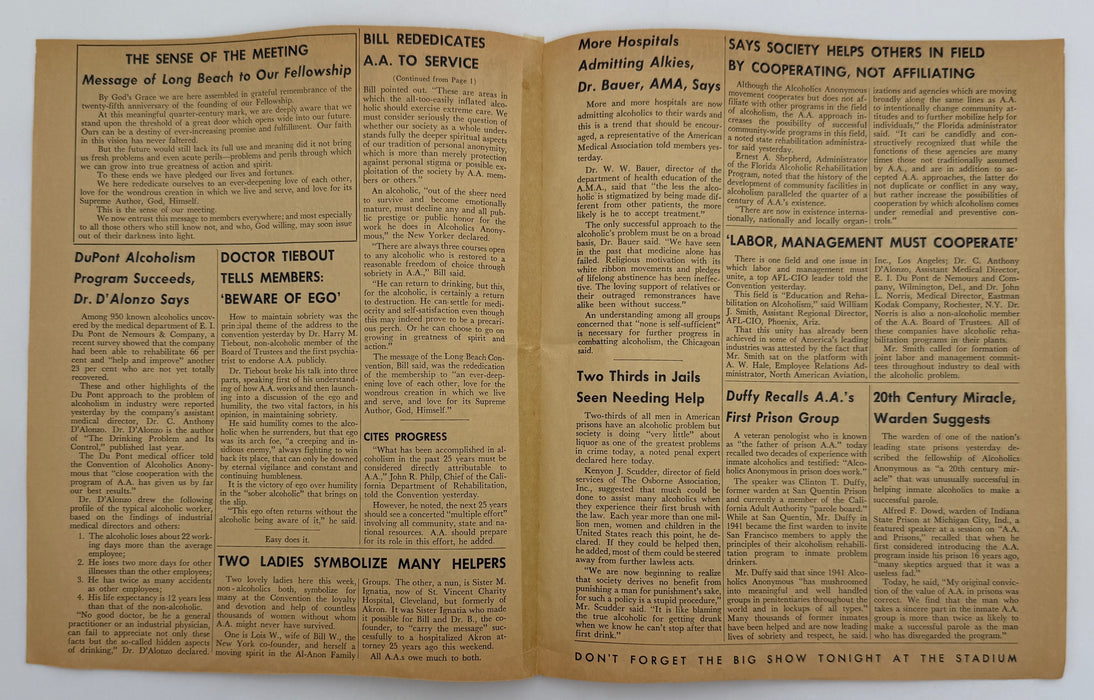 Set of Twenty-Fifth Anniversary A.A. Convention Daily Bulletins - 1960 in Long Beach, CA