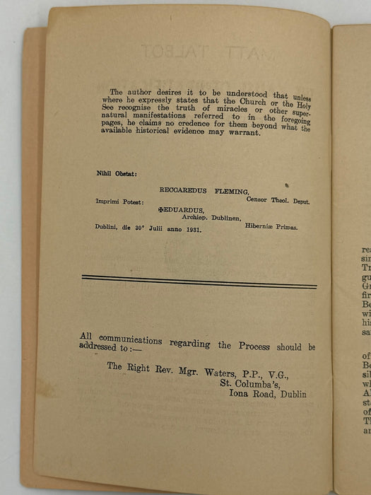 Matt Talbot by Sir Joseph Glynn, LL.D. - 1931