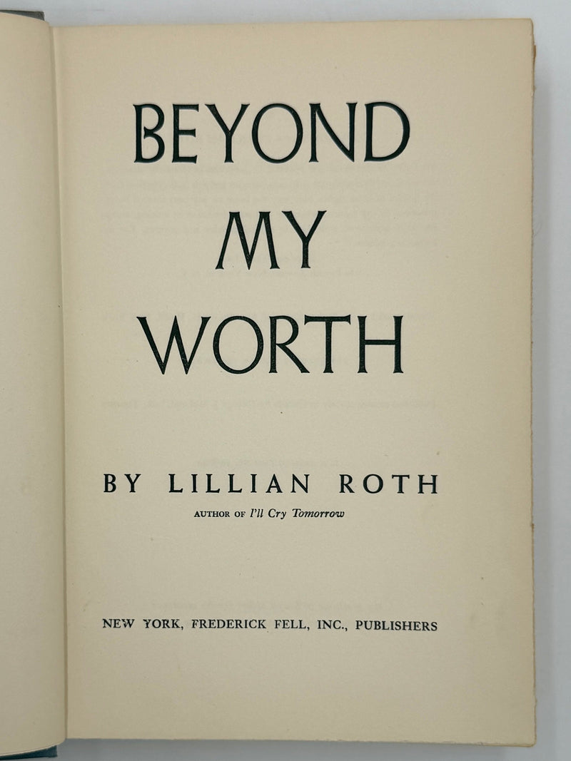 Beyond My Worth by Lillian Roth Recovery Collectibles