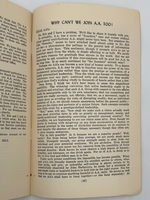 A.A. Tradition “Our experience has taught us…” - 1947 Early AA Traditions Pamphlet