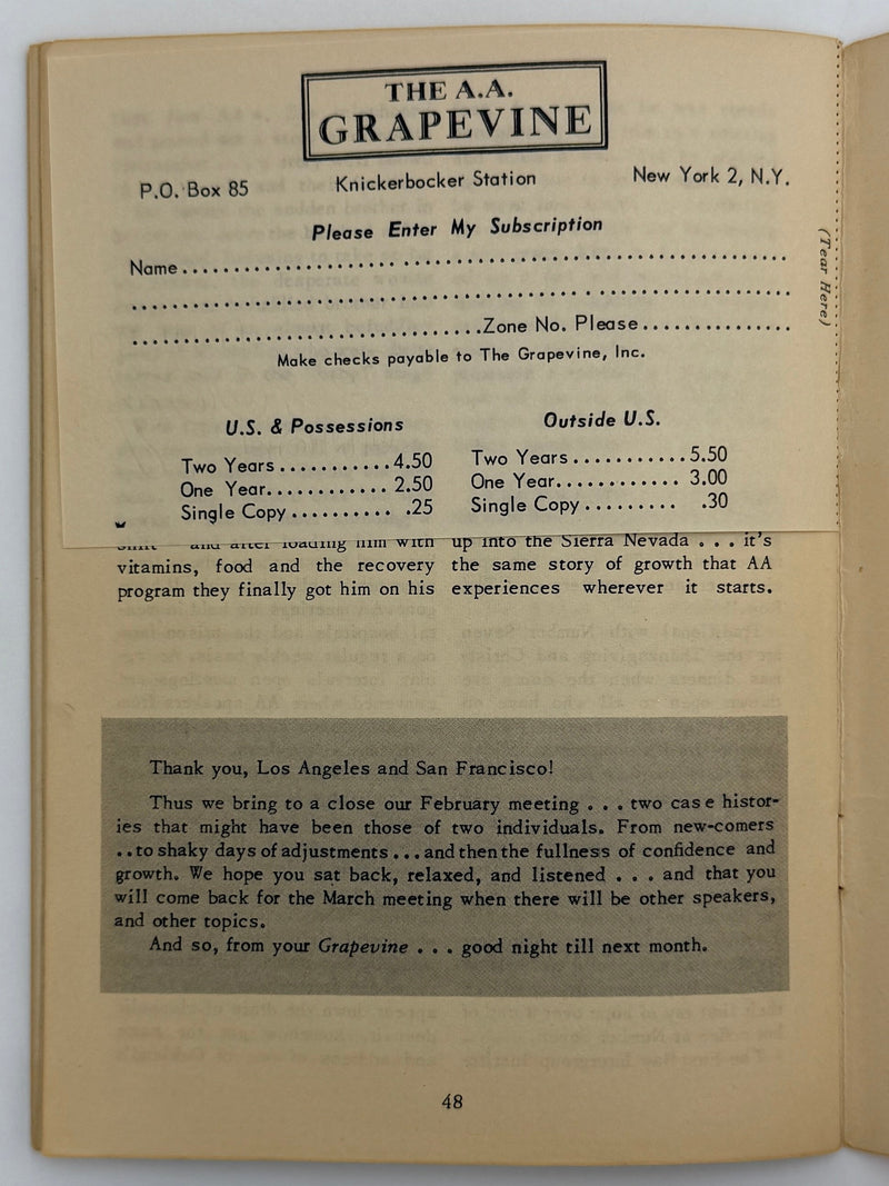AA Grapevine from February 1952 - California Early History Recovery Collectibles