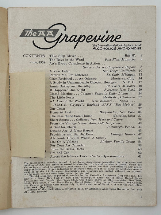 AA Grapevine from June 1958 - Take Step Eleven by Bill