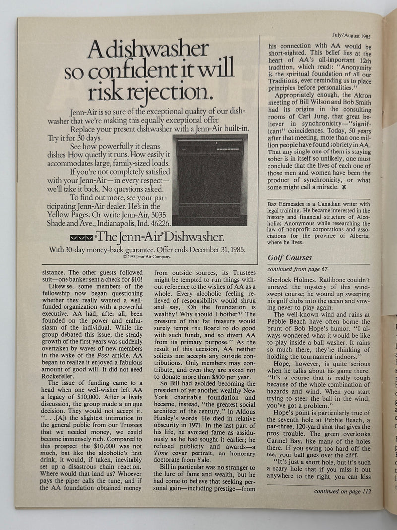 Saturday Evening Post — August 1985 Featuring “Alcoholics Anonymous Celebrates Its 50th Year” by Baz Edwards