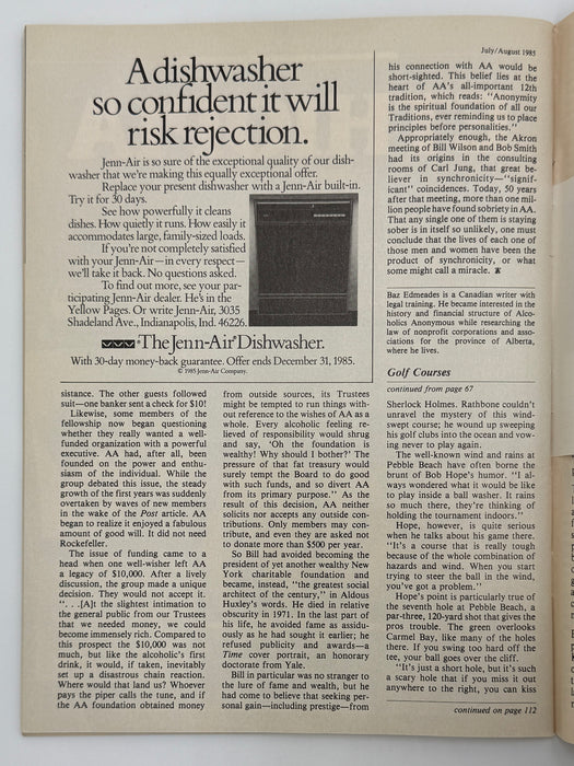 Saturday Evening Post — August 1985 Featuring “Alcoholics Anonymous Celebrates Its 50th Year” by Baz Edwards
