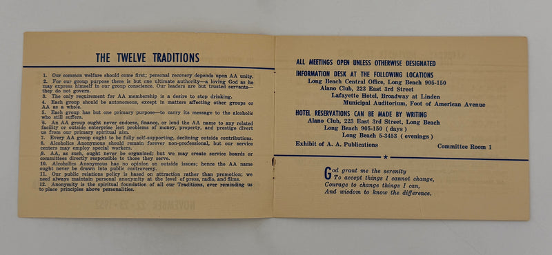 First Southern California Conference of Alcoholics Anonymous — Long Beach, California — November 22–23, 1952