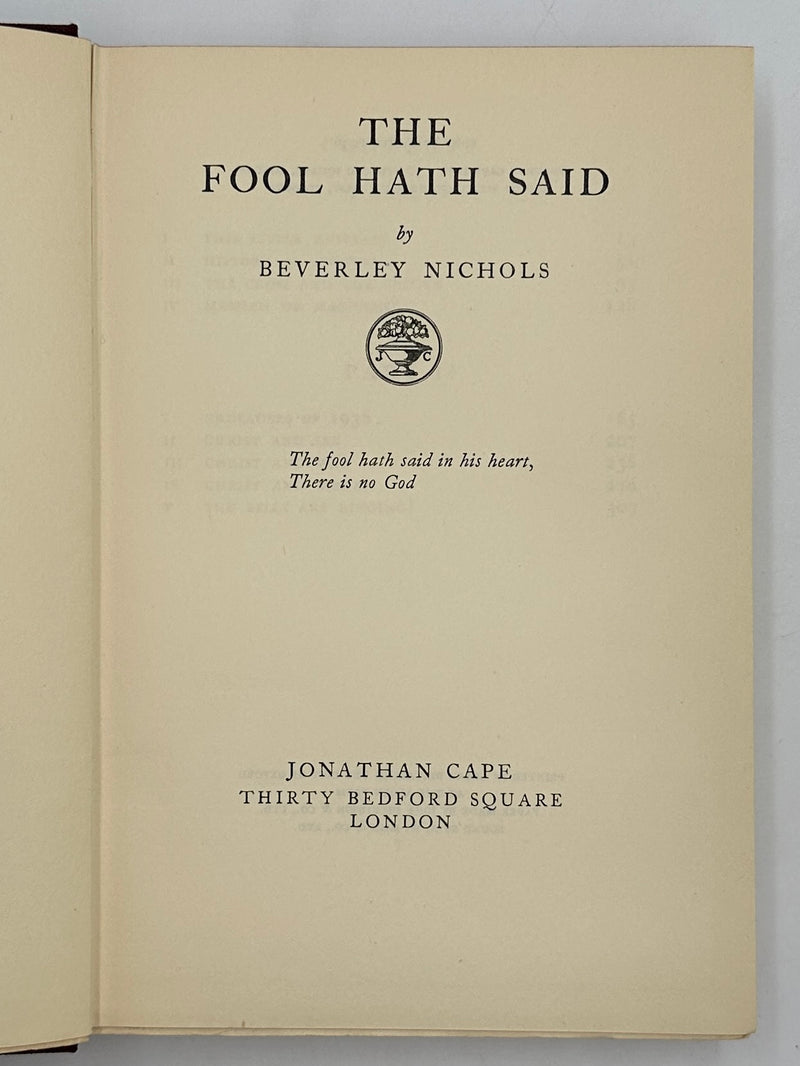 The Fool Hath Said by Beverly Nichols - First printing from 1936 - ODJ