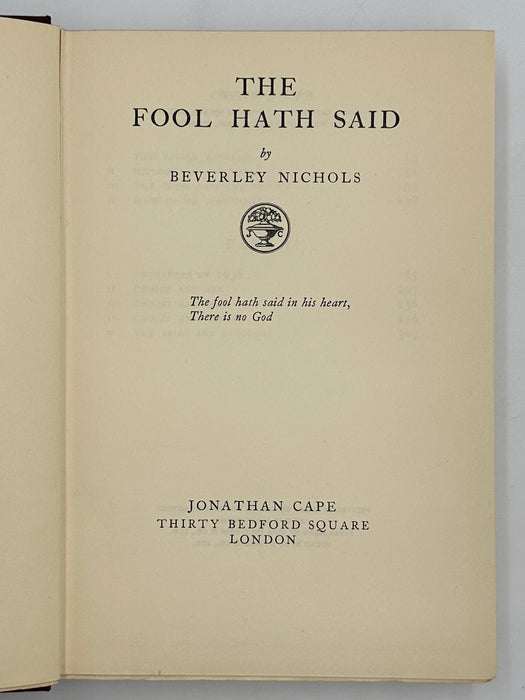 The Fool Hath Said by Beverly Nichols - First printing from 1936 - ODJ