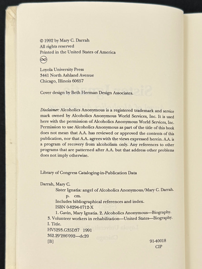 Sister Ignatia: Angel of Alcoholics Anonymous — Mary C. Darrah (1992) — Paperback