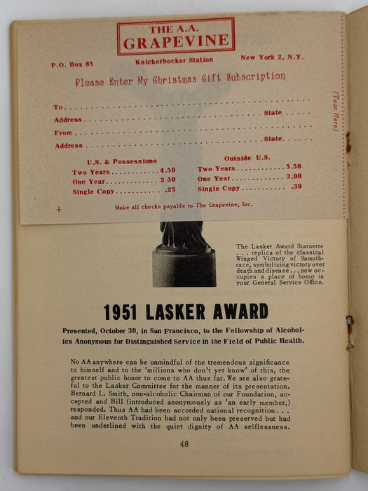 AA Grapevine from November 1951 - The Traditions Recovery Collectibles