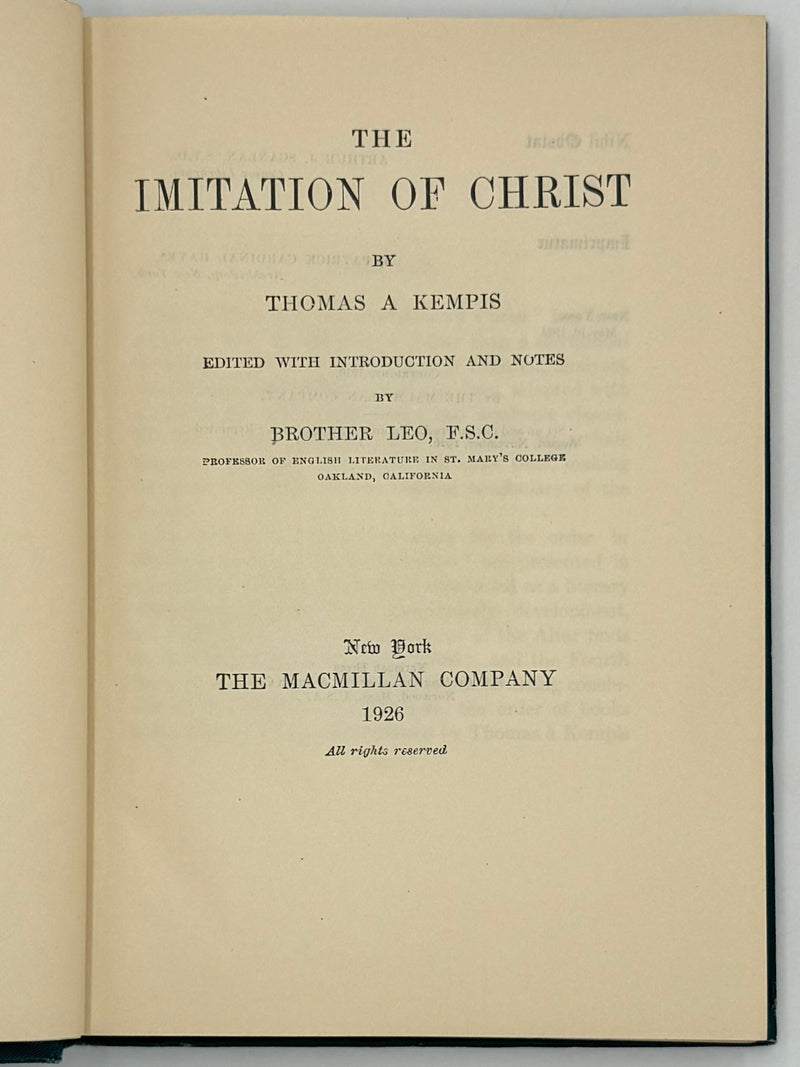 The Imitation of Christ BY THOMAS A KEMPIS - 1926 - ODJ
