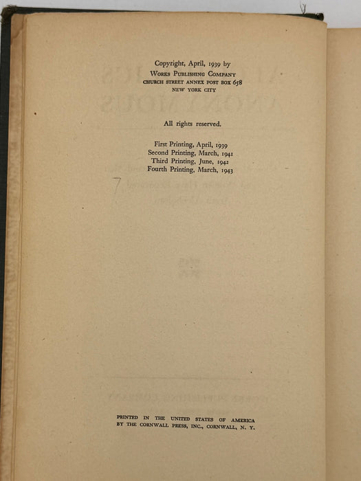 Alcoholics Anonymous Big Book First Edition 4th Printing from 1943 - Green Cover - Original dust jacket
