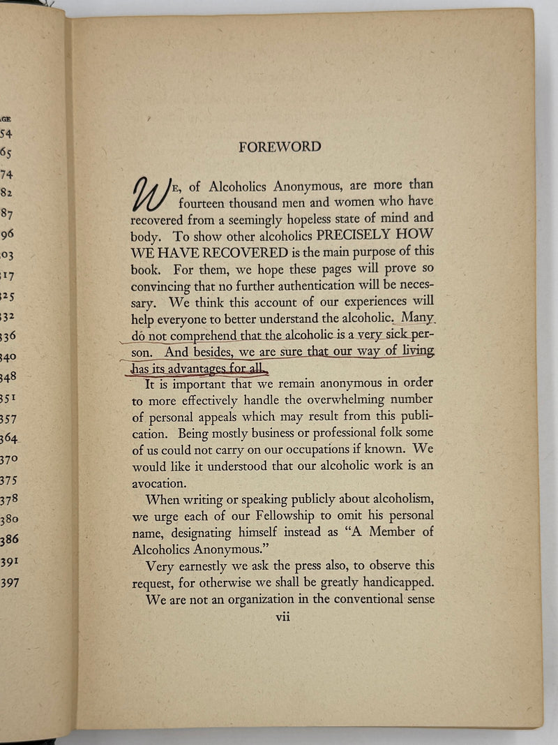 Alcoholics Anonymous First Edition — 7th Printing, January 1945 | Exceptionally Rare Wartime Big Book