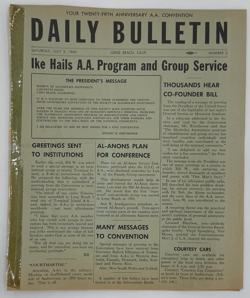 Set of Twenty-Fifth Anniversary A.A. Convention Daily Bulletins - 1960 in Long Beach, CA