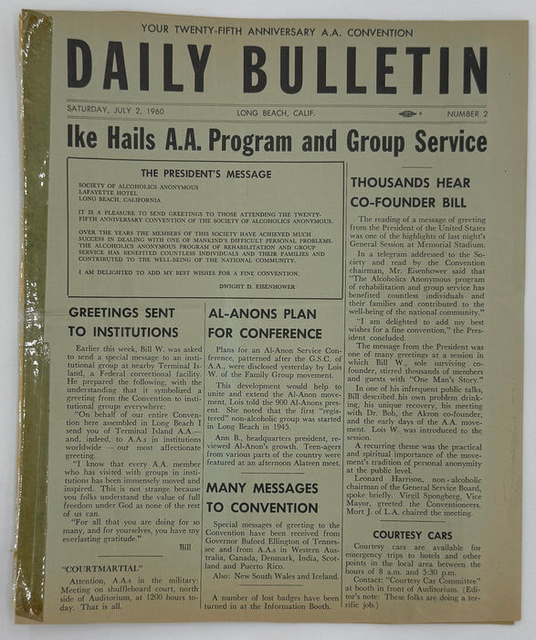 Set of Twenty-Fifth Anniversary A.A. Convention Daily Bulletins - 1960 in Long Beach, CA