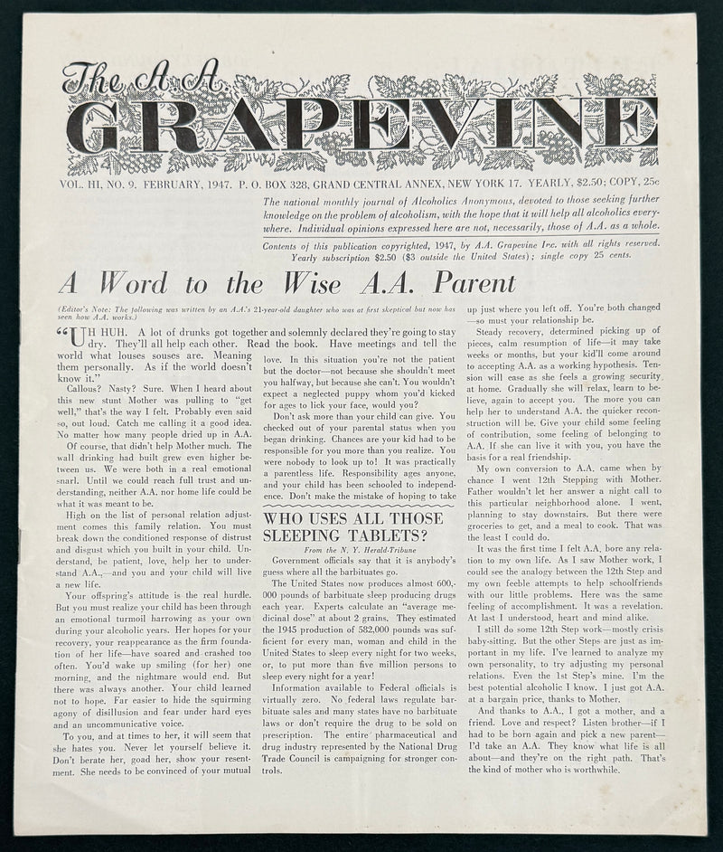 The A.A. Grapevine — February 1947 | Volume III, No. 9