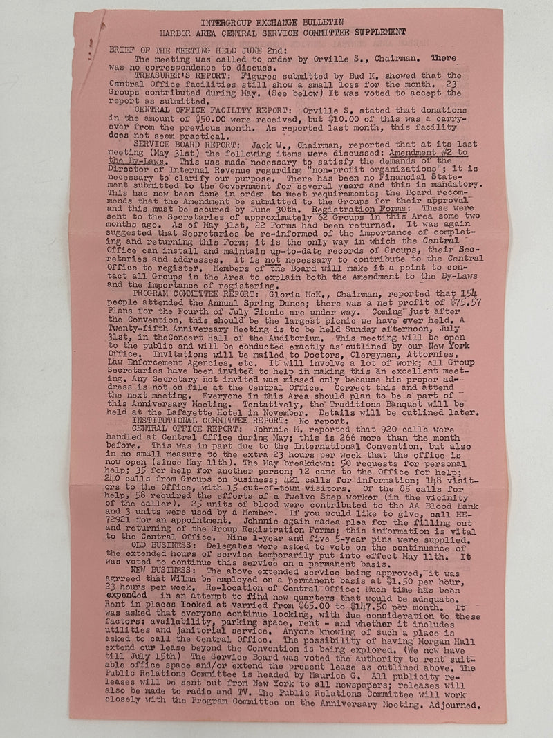 Intergroup Exchange Bulletin from Long Beach, CA - Harbor Area - 1960 Convention
