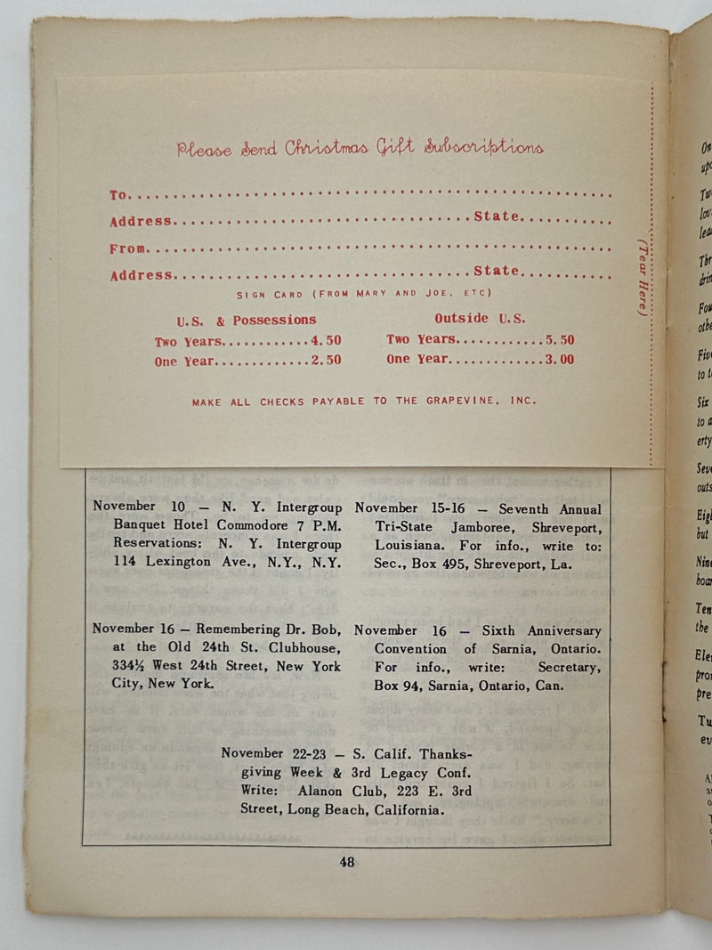AA Grapevine from November 1952 - Tradition Seven