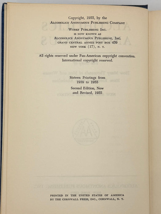 First Issue with Original White Band - Alcoholics Anonymous Second Edition First Printing from 1955 with ODJ