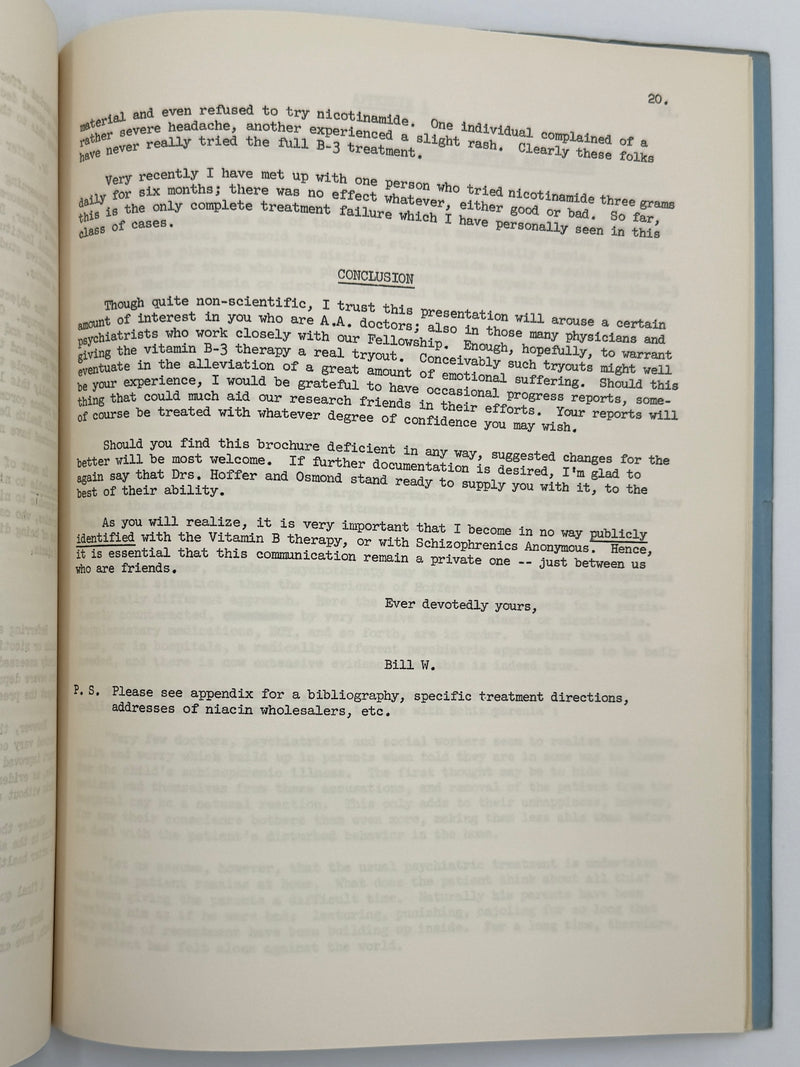 The Vitamin B-3 Therapy Communications - Signed by Bill W. & Dr. Abram Hoffer