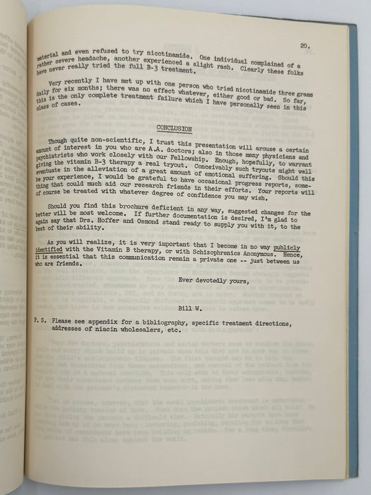 The Vitamin B-3 Therapy Communications - Signed by Bill W. & Dr. Abram Hoffer