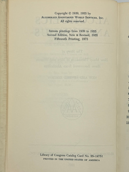 Alcoholics Anonymous Second Edition 15th Printing from 1973 - ODJ