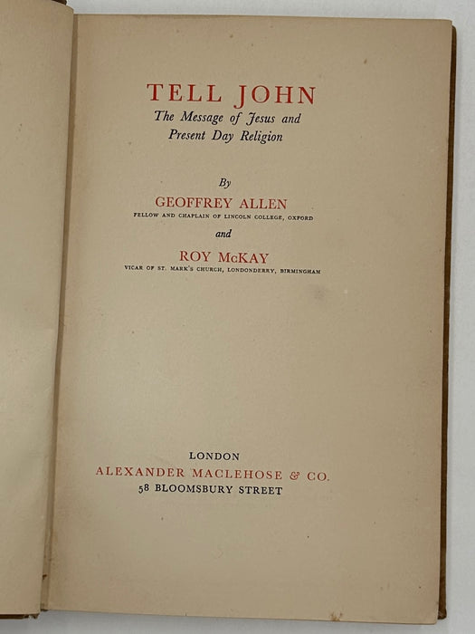 Tell John by Geoffrey Allen and Roy McKay - 1932