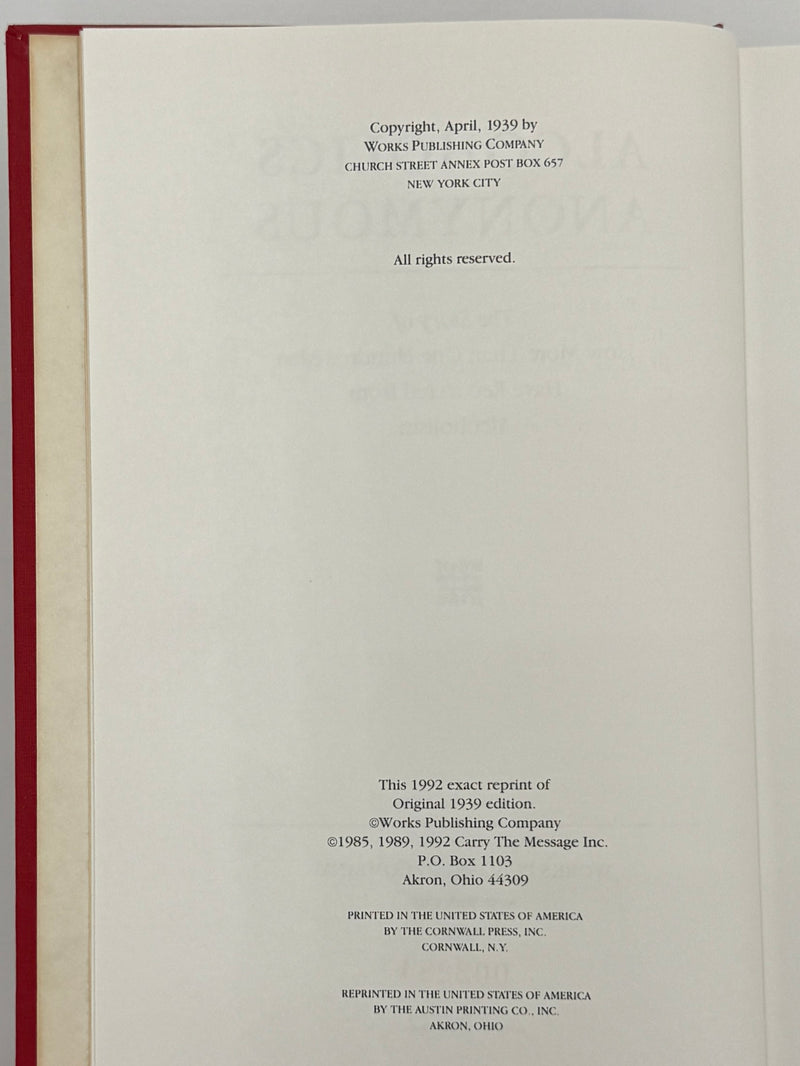 Alcoholics Anonymous First Edition Reprint by CTM - 1992