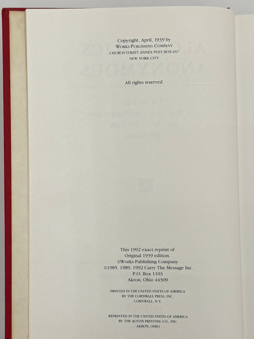 Alcoholics Anonymous First Edition Reprint by CTM - 1992