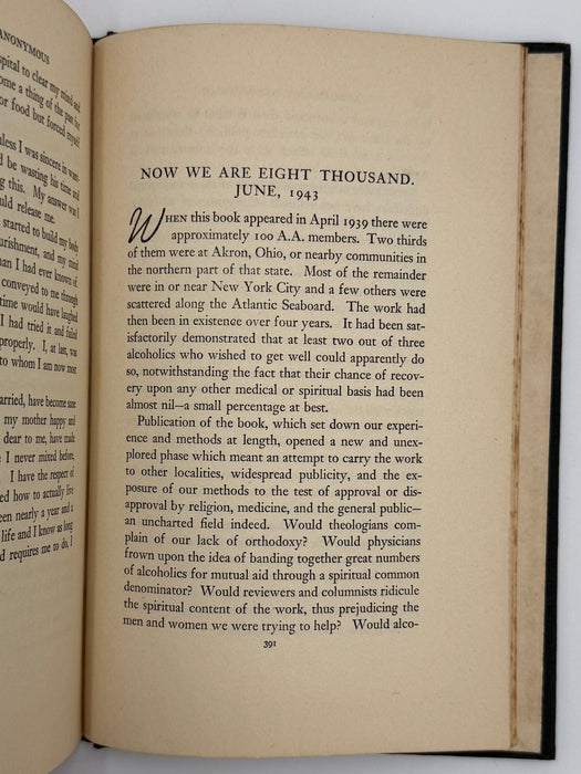 Alcoholics Anonymous Big Book First Edition 4th Printing from 1943 - Green Cover - Original dust jacket