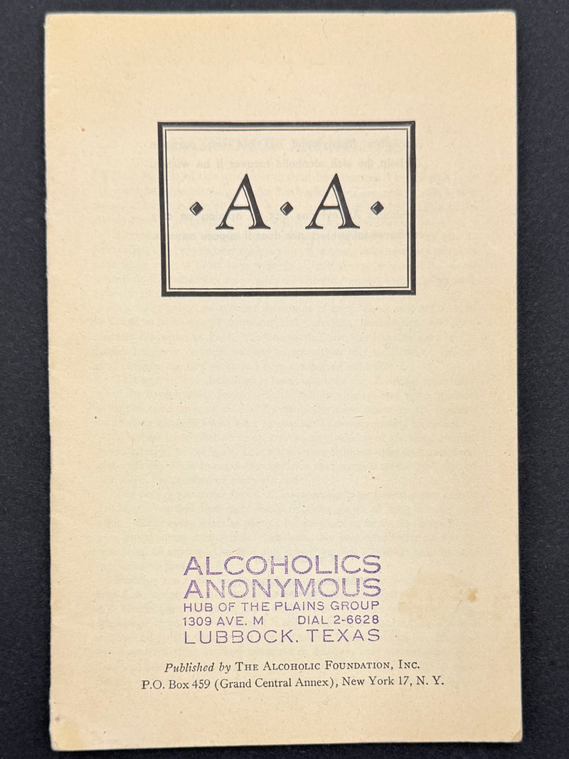 Alcoholics Anonymous Rare 1943 Promo Pamphlet Alcoholic Foundation