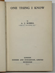 One Thing I Know by A.J. Russell - Third Printing 1933 Recovery Collectibles